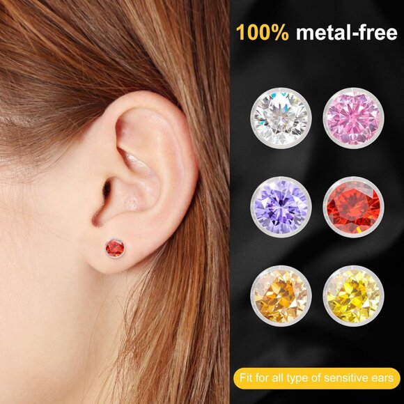 Colorful Plastic Cubic Zirconia Flower Stud Earrings, Hypoallergenic, 4mm diamet - Picture 3 of 7